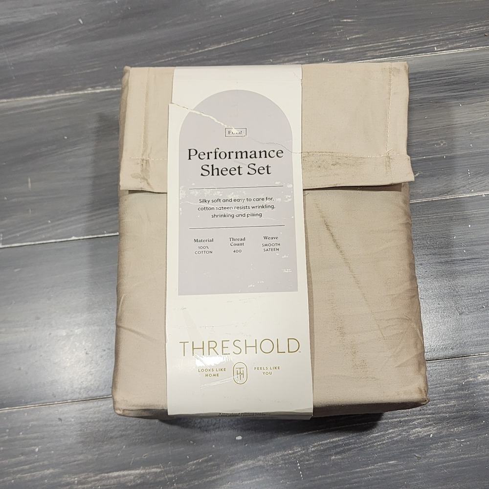 Threshold Performance Sheet Set Full Khaki Tan 400 TC Cotton Sateen 4pc